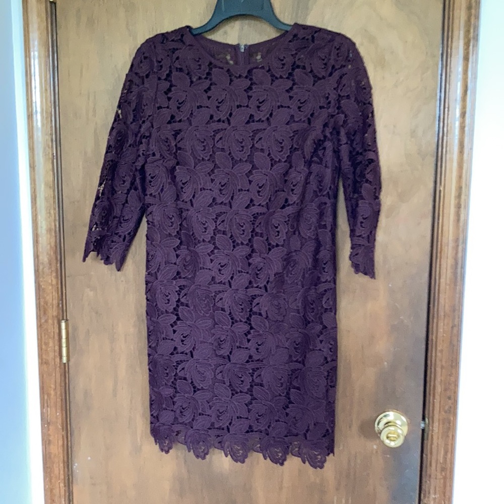 Loft embroidered floral crochet lace like outer layer dress size 0 - Picture 14 of 17